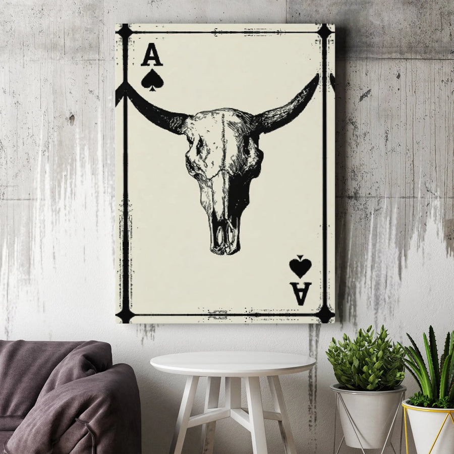 Ace of Spades Bull Skull Canvas Wall Art | Western Cowboy Playing Card Print | Premium Gallery Wrap Decor | Southwestern Modern Home Gift