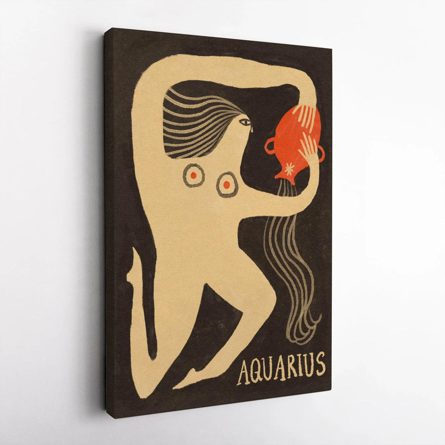 Aquarius Zodiac Wall Art | Vintage Style Water Bearer Print | Premium 1.25-Inch Gallery Canvas | Unique Astrology Gift for Home Decor