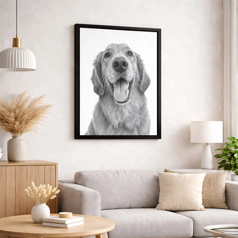 Golden Retriever Canvas Art | Realistic Pencil Sketch Wall Decor | Gallery-Wrapped Premium Print | Dog Lover Gift for Home and Office