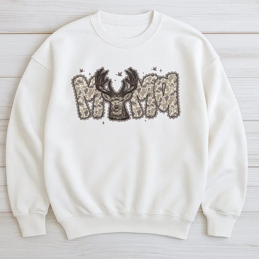 Camo Mama Sweatshirt | Deer Head Western Hunting Design | Premium Cotton Blend | Gift for Outdoorsy Mom