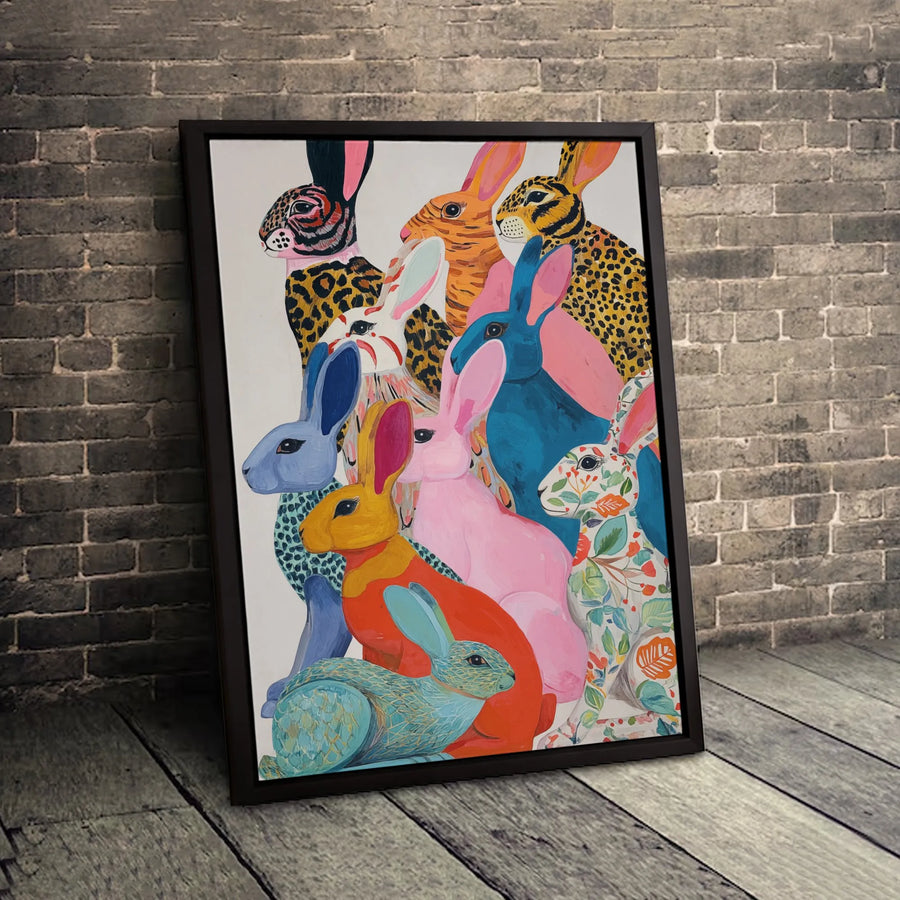 Whimsical Rabbit Wall Art | Colorful Bunny Animal Print | Premium Gallery Wrapped Canvas | Eclectic Modern Home Decor Gift