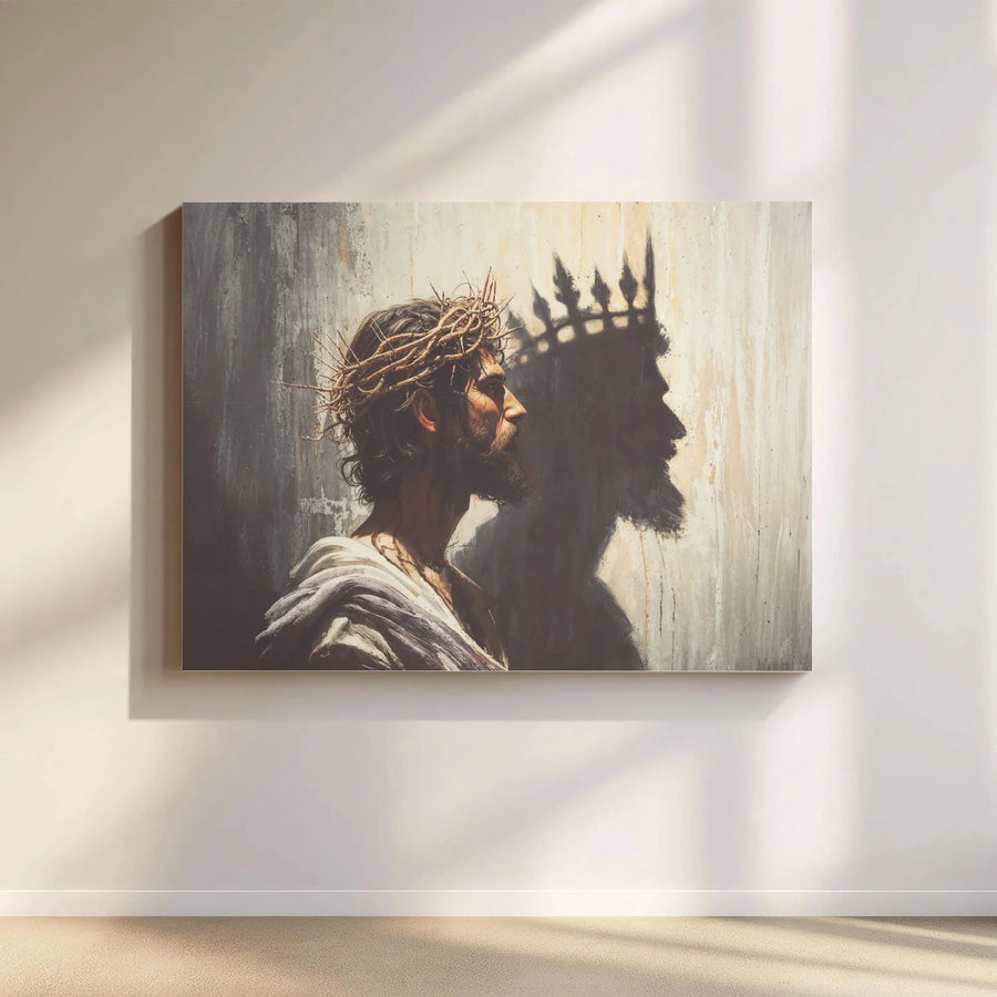 Jesus Christ Canvas Print | Crown of Thorns King Shadow Art | Premium Gallery Wrap Wall Decor | Christian Faith Home Office Gift