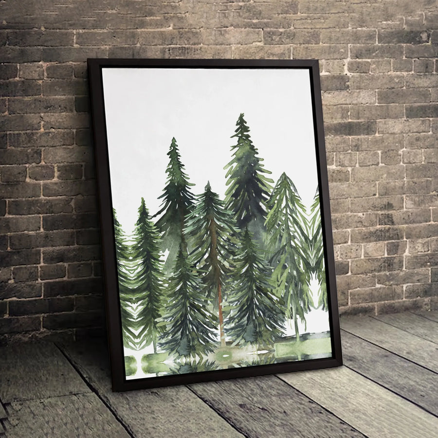 Watercolor Pine Tree Forest Canvas | Gallery Wrap Nature Wall Art | 1.25 Inch Premium Canvas Print | Rustic Home Decor Gift