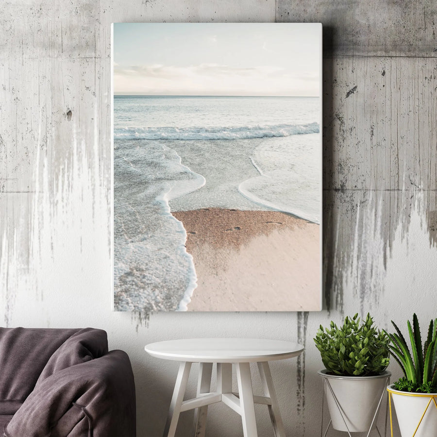 Coastal Seascape Vertical Canvas | Minimalist Ocean Waves Photography | Premium Gallery Wrapped Wall Art | Nautical Home Decor Gift