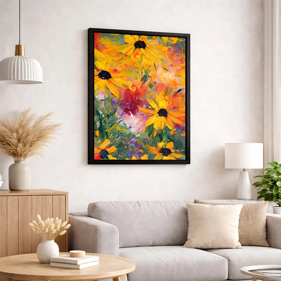 Black-Eyed Susan Canvas Wall Art | Abstract Impasto Floral Painting | Premium Gallery-Wrapped Print | Vibrant Home Decor Gift