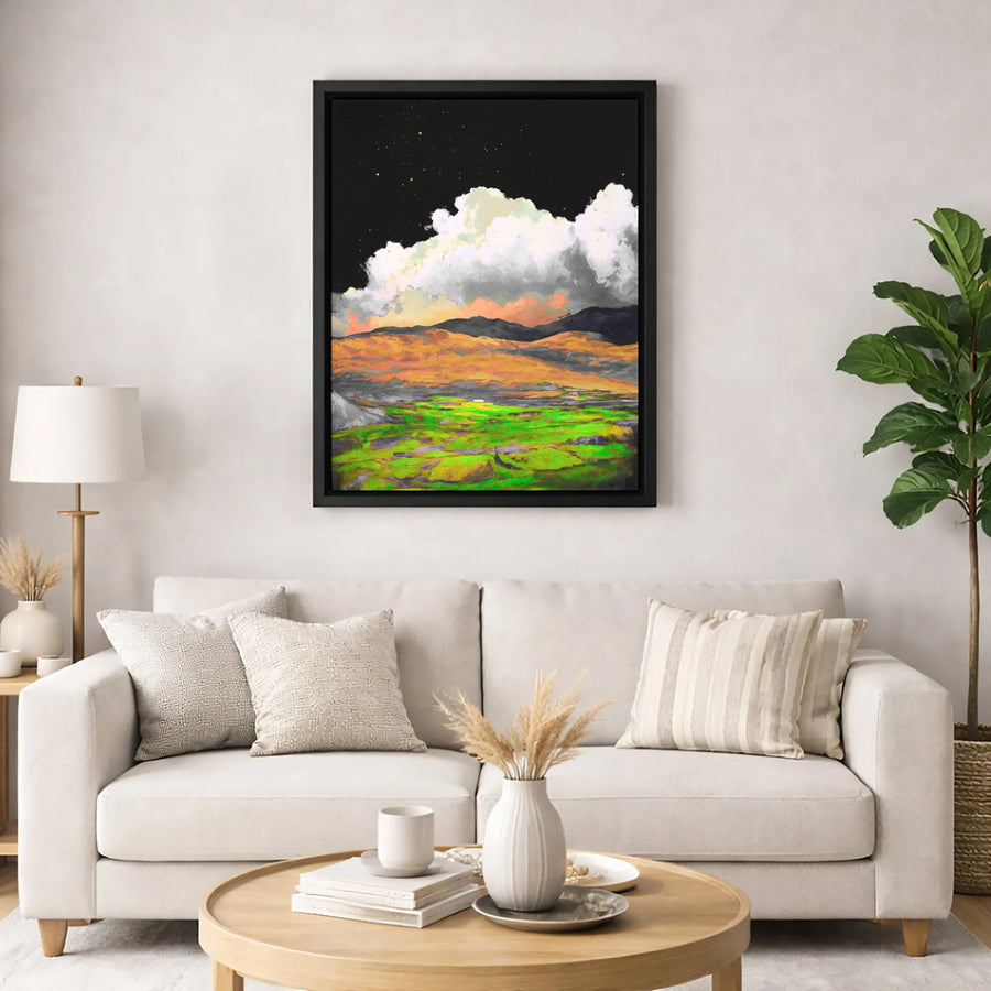 Abstract Landscape Canvas Print | Starry Night Sky and Green Valley | Gallery-Quality 1.25-Inch Profile | Modern Home Decor Wall Art