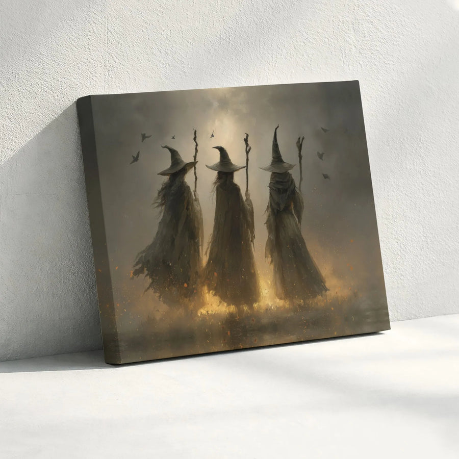 Three Witches Wall Art | Gothic Fantasy Coven Canvas Print | Premium Fade-Resistant Decor | Dark Academia Gift for Witchy Aesthetic Lovers