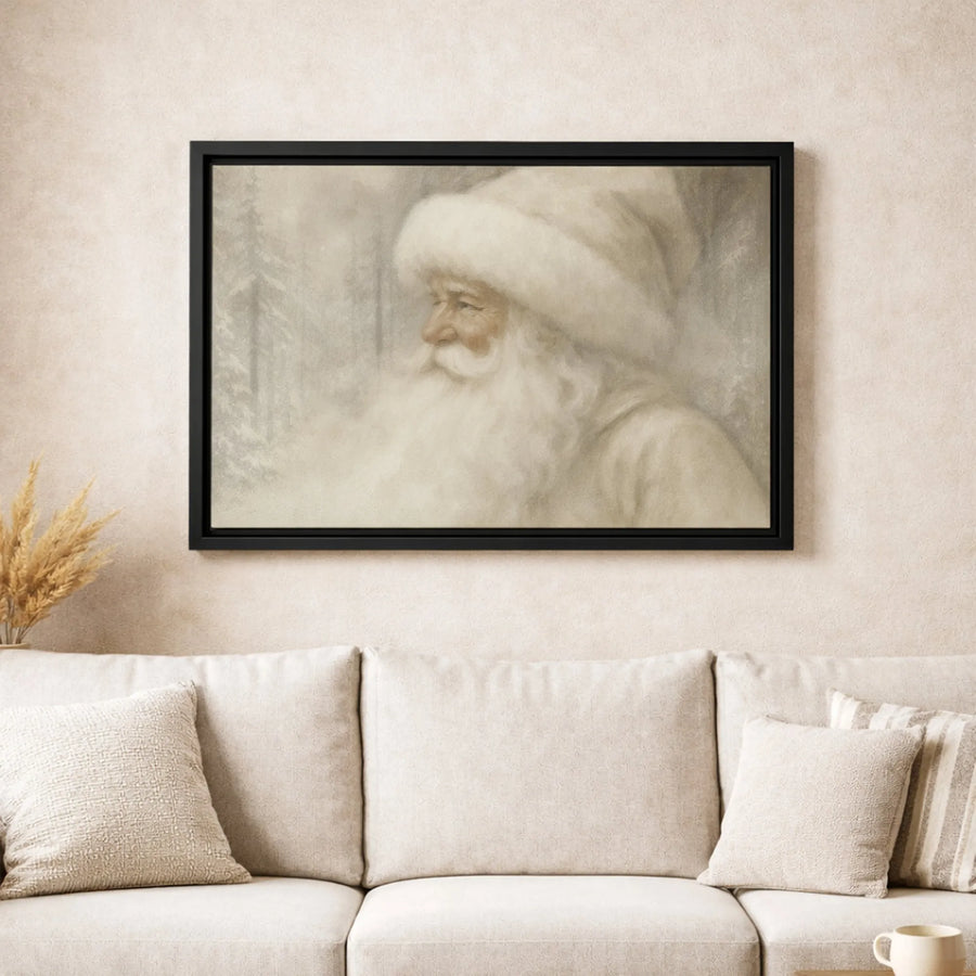 Vintage Santa Claus Wall Art | Neutral Winter Forest Portrait | Gallery-Wrapped Canvas | Premium Christmas Holiday Home Decor Gift