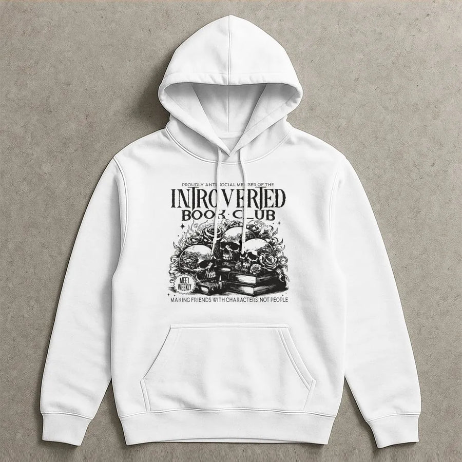 Introverted Book Club Hoodie | Dark Academia Skull Floral Graphic | Premium Cotton Blend | Gift For Book Lovers, Readers, and Librarians