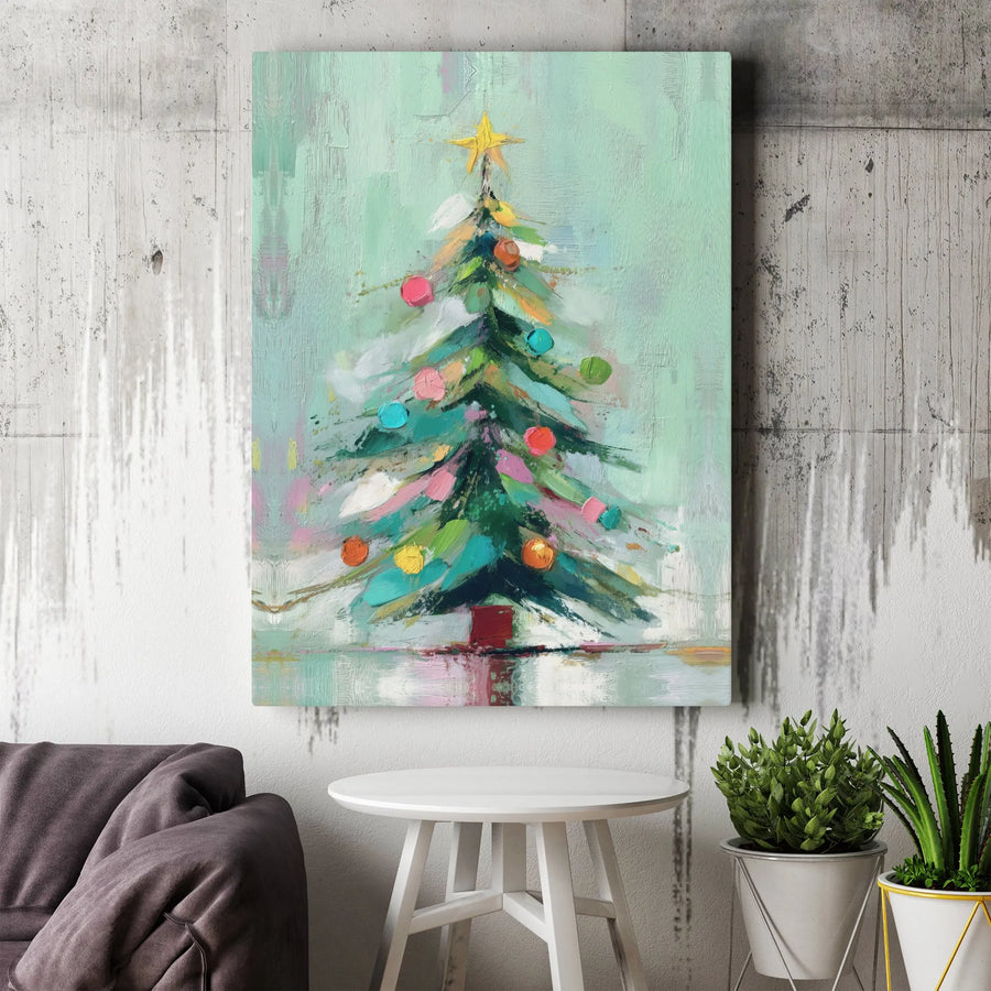 Abstract Christmas Tree Canvas Art | Colorful Painted Holiday Wall Decor | 1.25 Inch Premium Gallery Wrap | Festive Seasonal Gift for Home