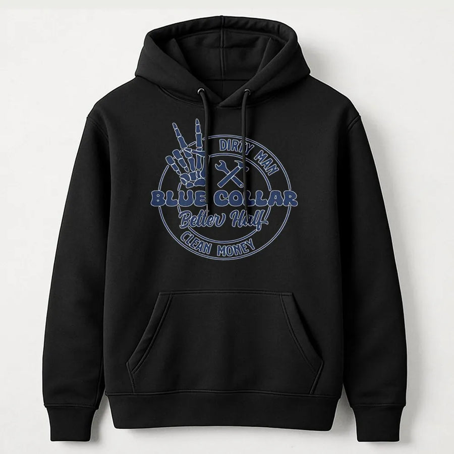Blue Collar Better Half Hoodie | Skeleton Tool Graphic | Premium Cotton Blend | Funny Gift for Wife of Tradesman