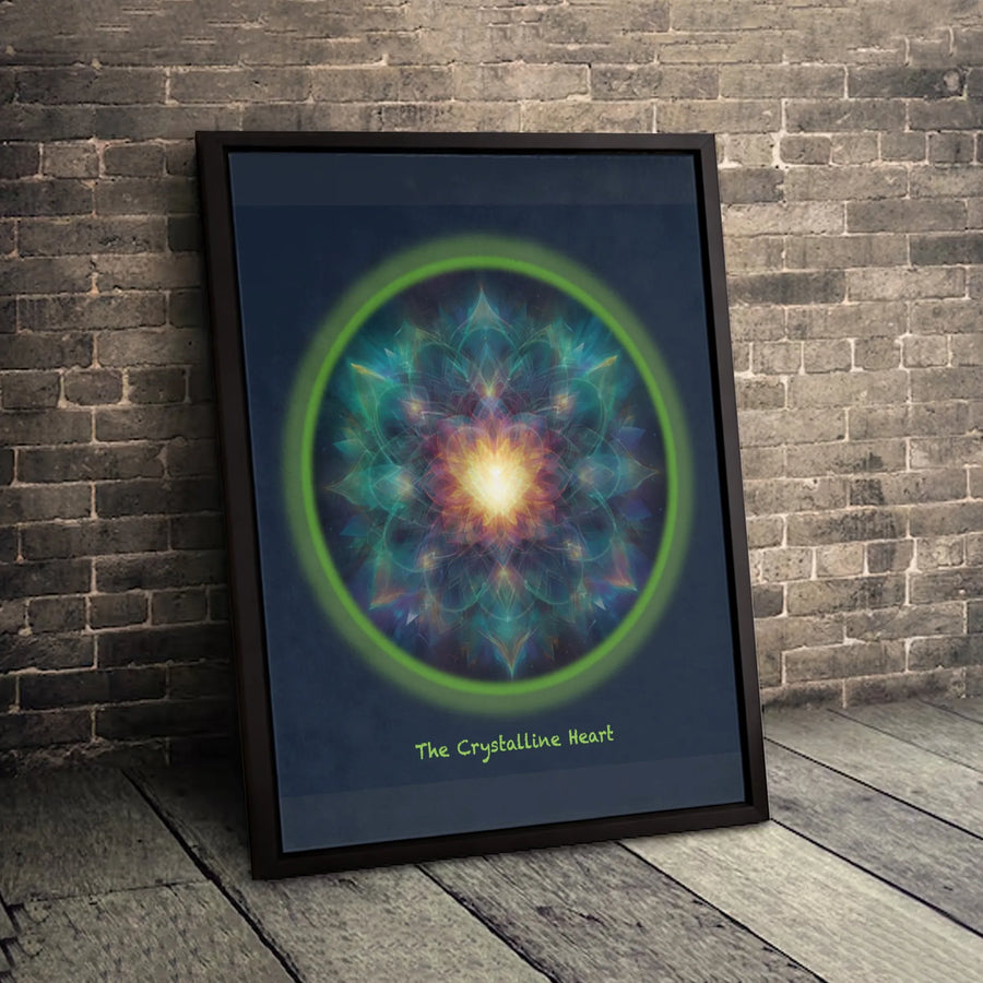 Crystalline Heart Mandala Canvas Art | Glowing Geometric Spiritual Print | Premium 1.25-Inch Gallery Wrap | Home Office Wall Decor