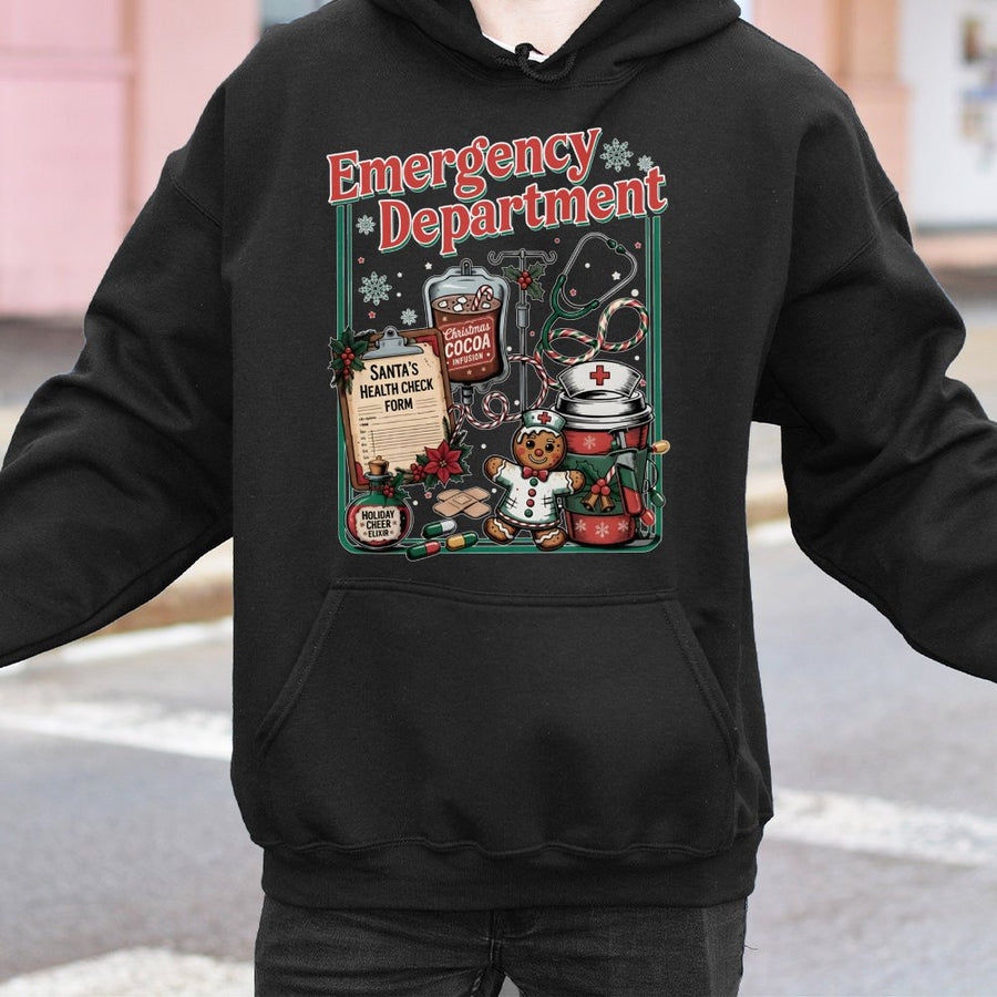 Emergency Department Christmas Hoodie | Festive Nurse Medical Design | Premium Cotton-Blend | Gift for RN ER Nurse Doctor