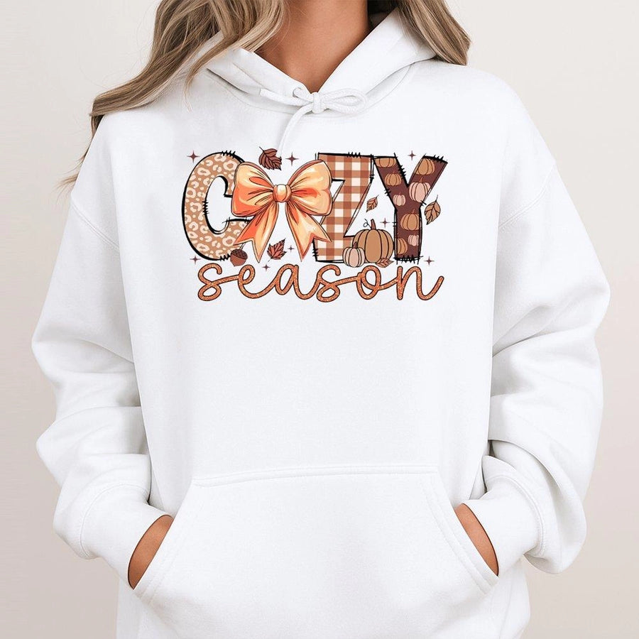 Cozy Season Hoodie | Fall Pumpkin Aesthetic Graphic | Cotton Blend Premium Sweatshirt | Trendy Thanksgiving Gift For Her And Him