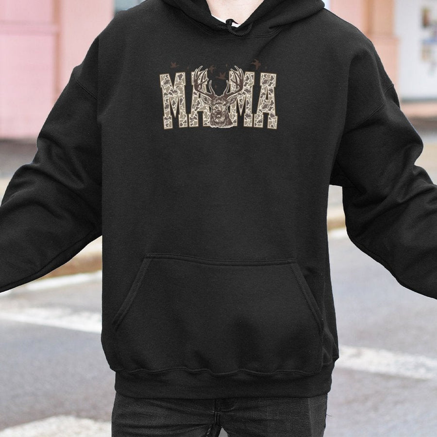 Camo Mama Hoodie | Deer Hunting Aesthetic Graphic | Soft Cotton-Blend Pullover | Western Country Gift for Mom