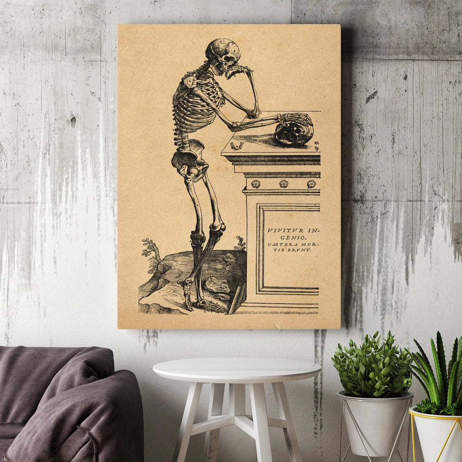 Vivitvr In Genio Anatomical Skeleton Canvas | Vintage Medical Illustration Art | Premium Gallery Wrapped Print | Gothic Home & Office Decor Gift