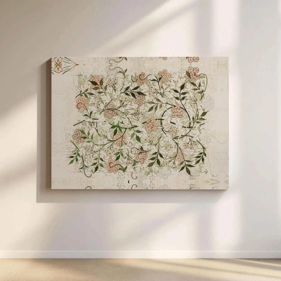 Arts and Crafts Floral Canvas Wall Art | Vintage Botanical Vine Pattern Print | Premium Gallery Wrap Wooden Frame | Elegant Home Decor for Living Room