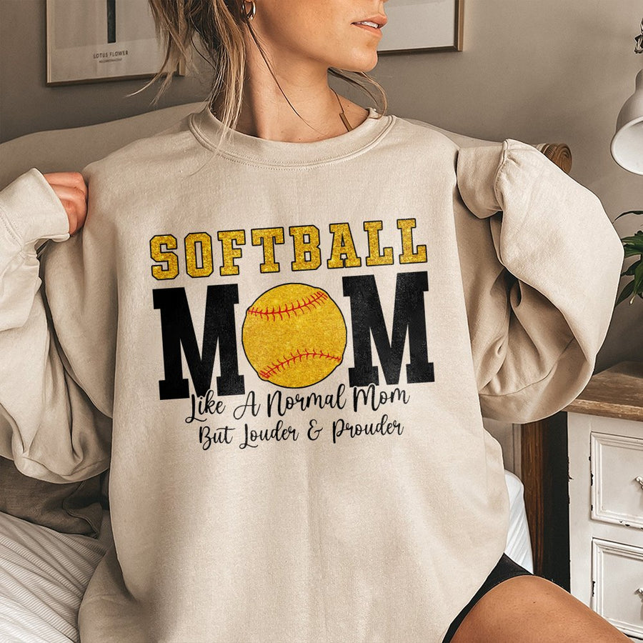 Softball Mom Sweatshirt | Loud and Prouder Graphic Tee | Premium Cotton Blend Crewneck | Gift for Baseball Mom and Sports Fan