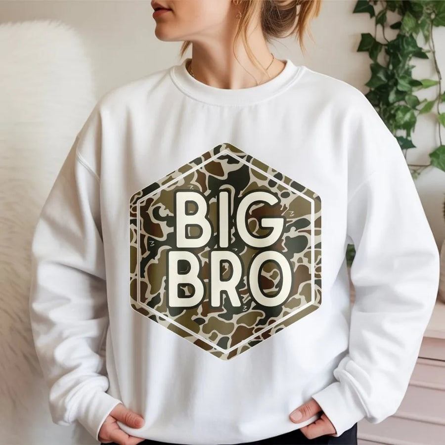 Matching Brother Shirts | Big Bro & Lil Bro Camo Graphic Tee | Soft Cotton | Pregnancy Announcement Gift for Boys