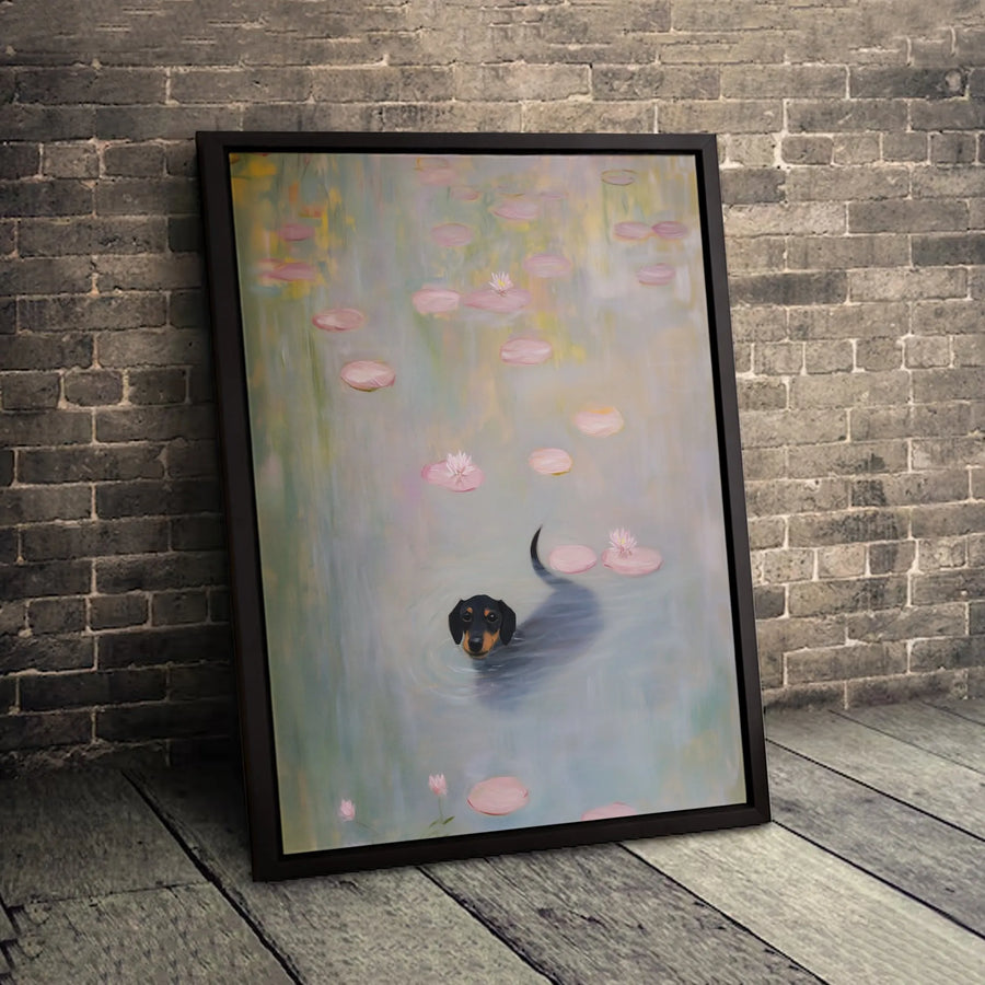 Dachshund Wall Art | Impressionist Water Lilies Dog Painting | Gallery Wrap Canvas | Unique Dog Lover Gift Home Decor