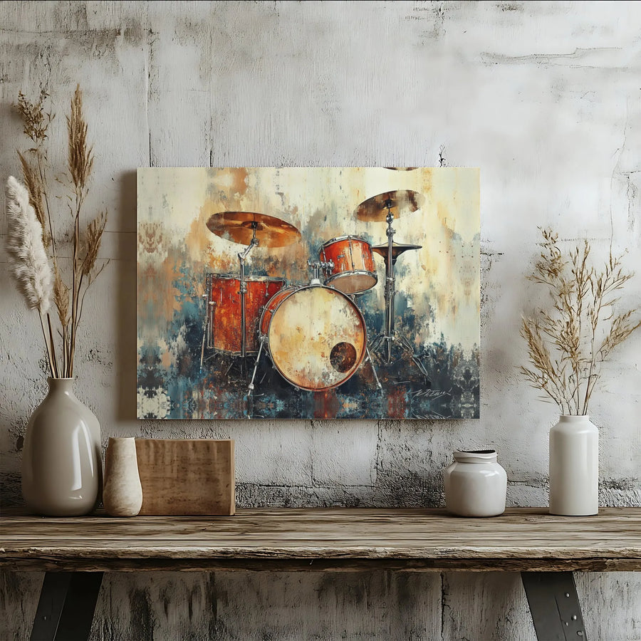 Drum Kit Canvas Wall Art | Abstract Music Instrument Print | Premium Gallery Wrap Decor | Musician Gift For Studio Home Office