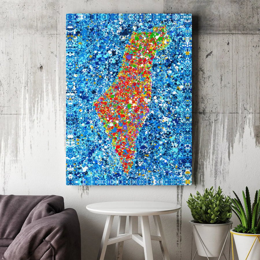 Israel Map Wall Art | Colorful Abstract Splatter Design | Premium Gallery Canvas | Home Decor Gift for Israel Lovers
