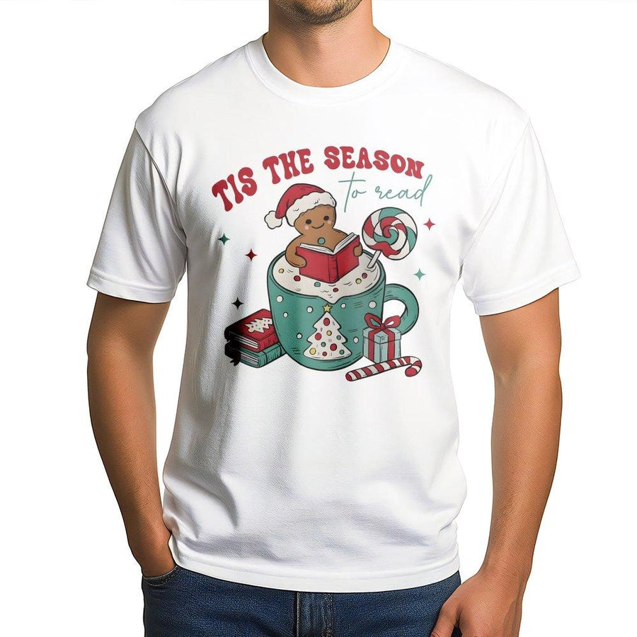 Tis The Season To Read T-Shirt | Gingerbread Man Book Lover Christmas Graphic | Premium Soft Cotton Tee | Holiday Gift For Readers & Bookish Fans