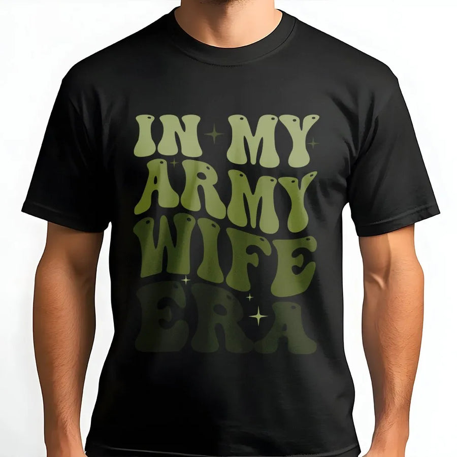 In My Army Wife Era T-Shirt | Retro Groovy Military Spouse Graphic Tee | Premium Cotton Comfort | Thoughtful Deployment Support Gift for Her