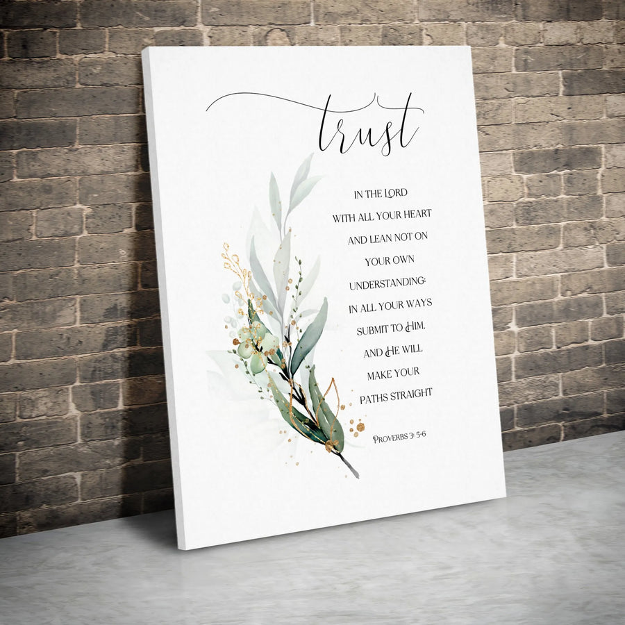 Trust In The Lord Wall Art | Proverbs 3:5-6 Eucalyptus Botanical Print | Premium Fade-Resistant Canvas | Christian Home Decor Gift