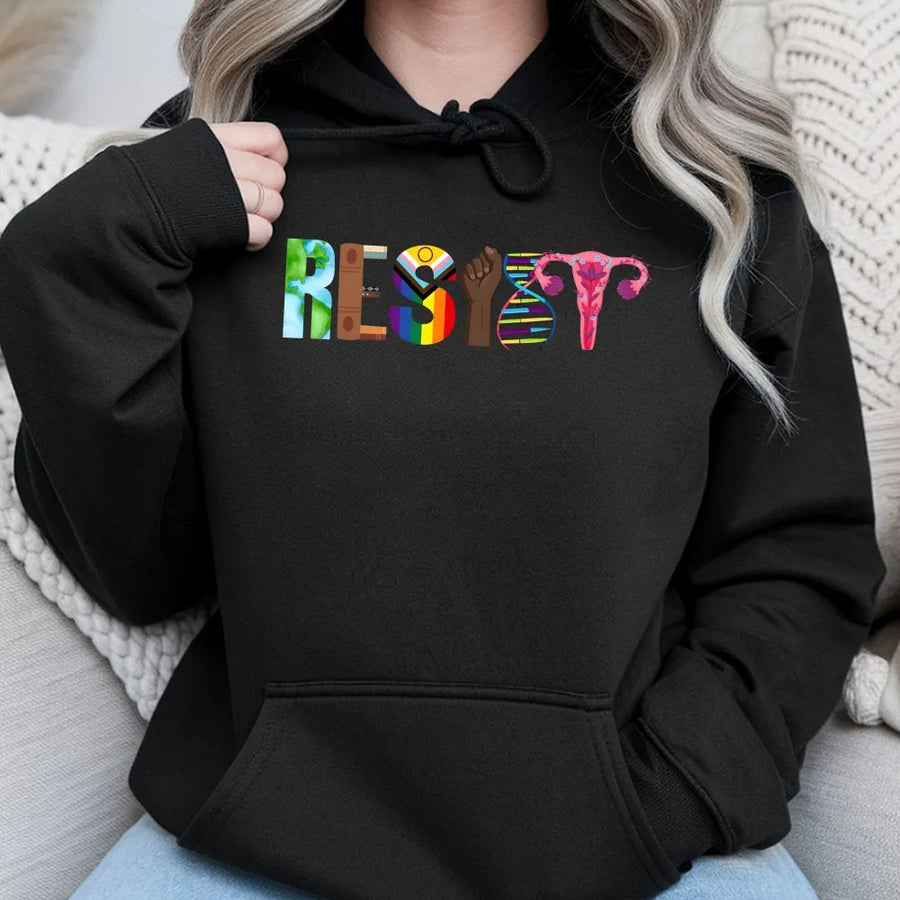 Resist Graphic Hoodie | LGBTQ Pride Social Justice Design | Cotton Blend Premium Streetwear | Unisex Empowerment Gift For Activists
