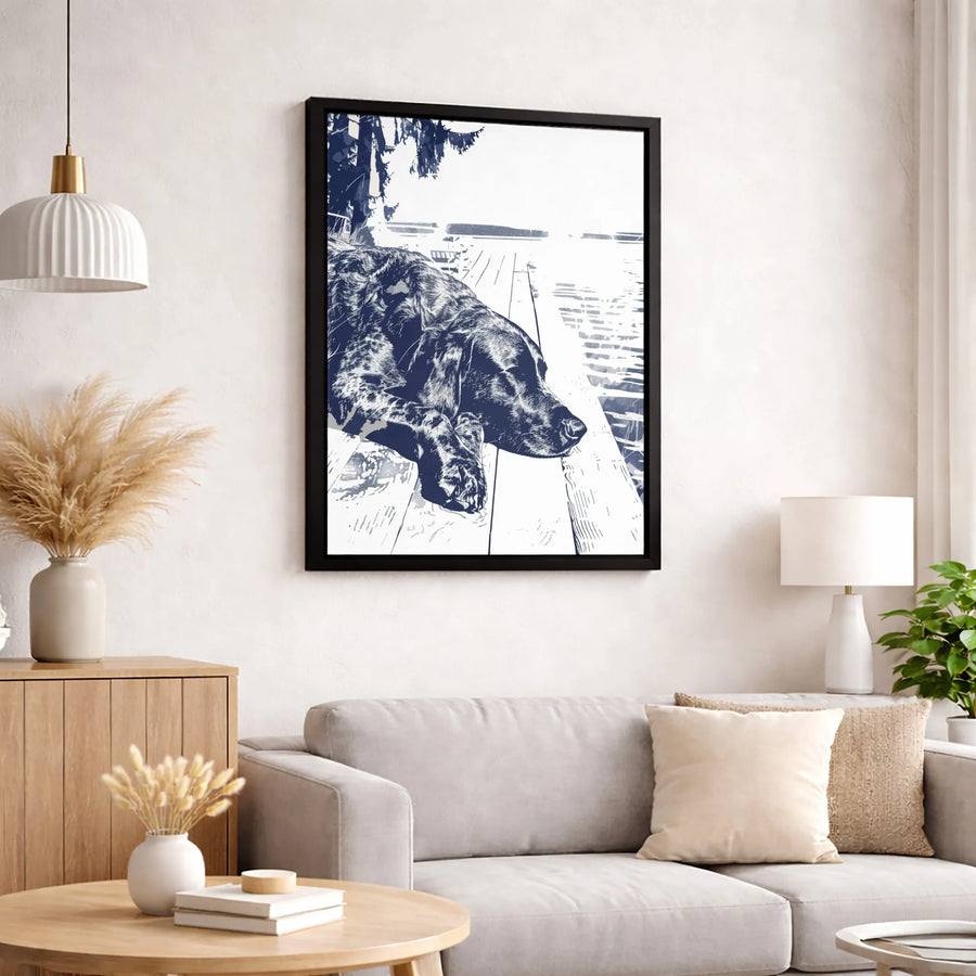 English Setter Dog Wall Art | Relaxing On A Dock Sketch Print | Premium Gallery-Wrapped Canvas | Dog Lover Home Decor Gift