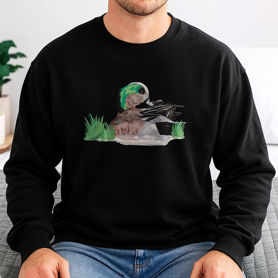 American Wigeon Duck Sweatshirt | Waterfowl Hunter Wildlife Art | Premium Cotton Blend Crewneck | Gift for Outdoorsmen and Birdwatchers