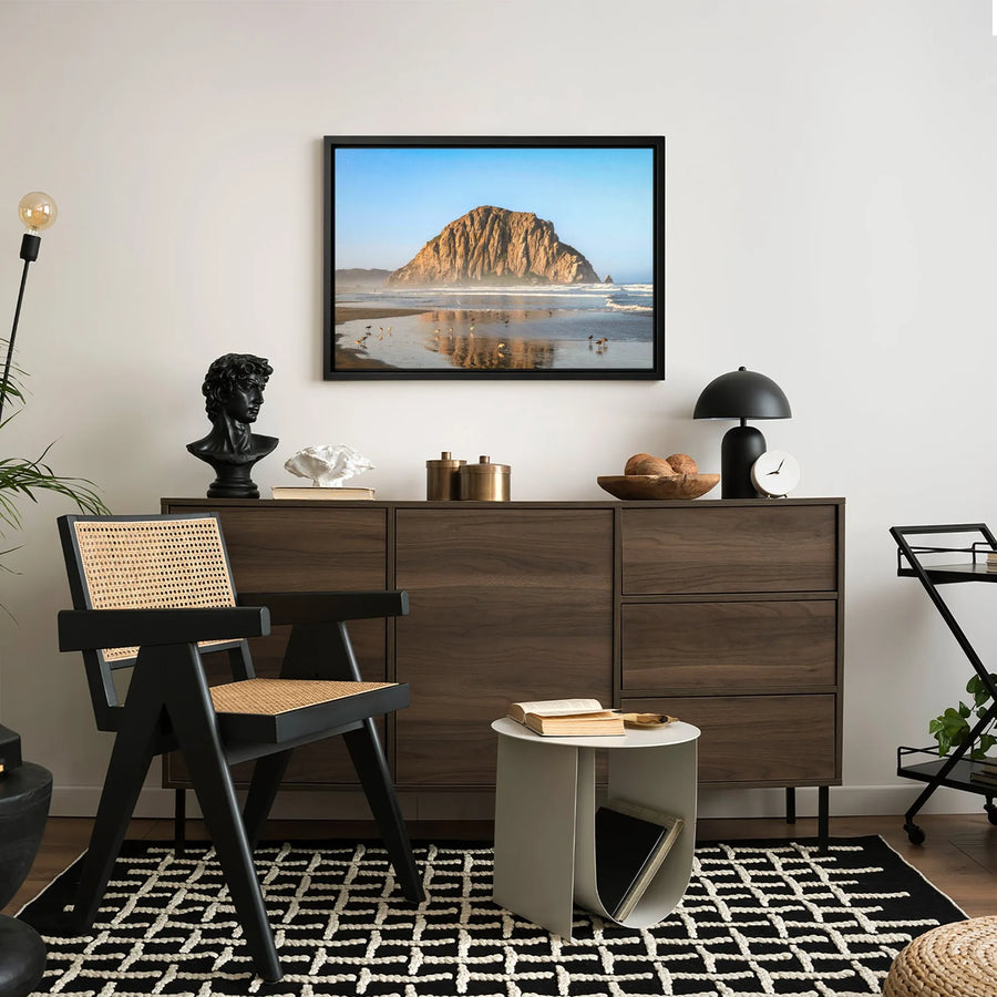 Morro Rock California Beach Canvas Wall Art | Golden Hour Coastal Landscape | Premium Gallery-Wrapped Print | Modern Home Decor Gift