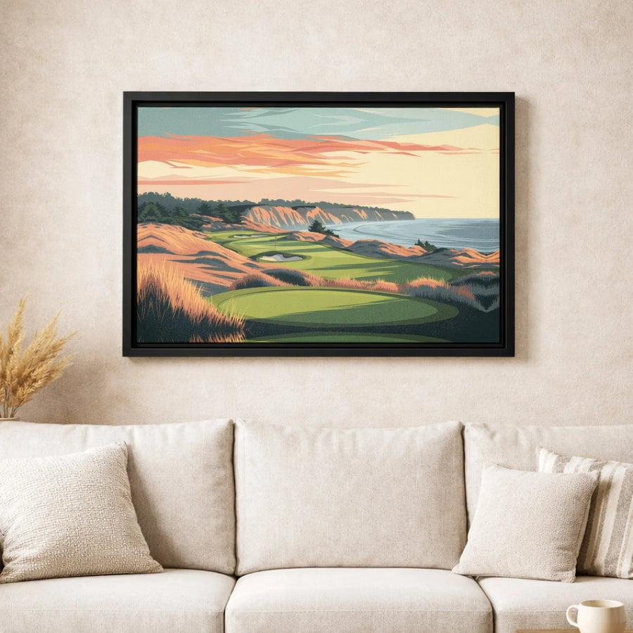 Coastal Golf Course Landscape Canvas | Sunset Links Wall Art | Premium Fade-Resistant Print | Golfer Home Office Gift Idea