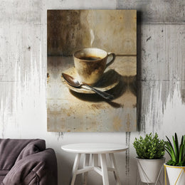 Coffee Cup Canvas Wall Art | Rustic Still Life Painting Print | Premium Thick Gallery Wrap | Kitchen & Cafe Wall Decor Gift