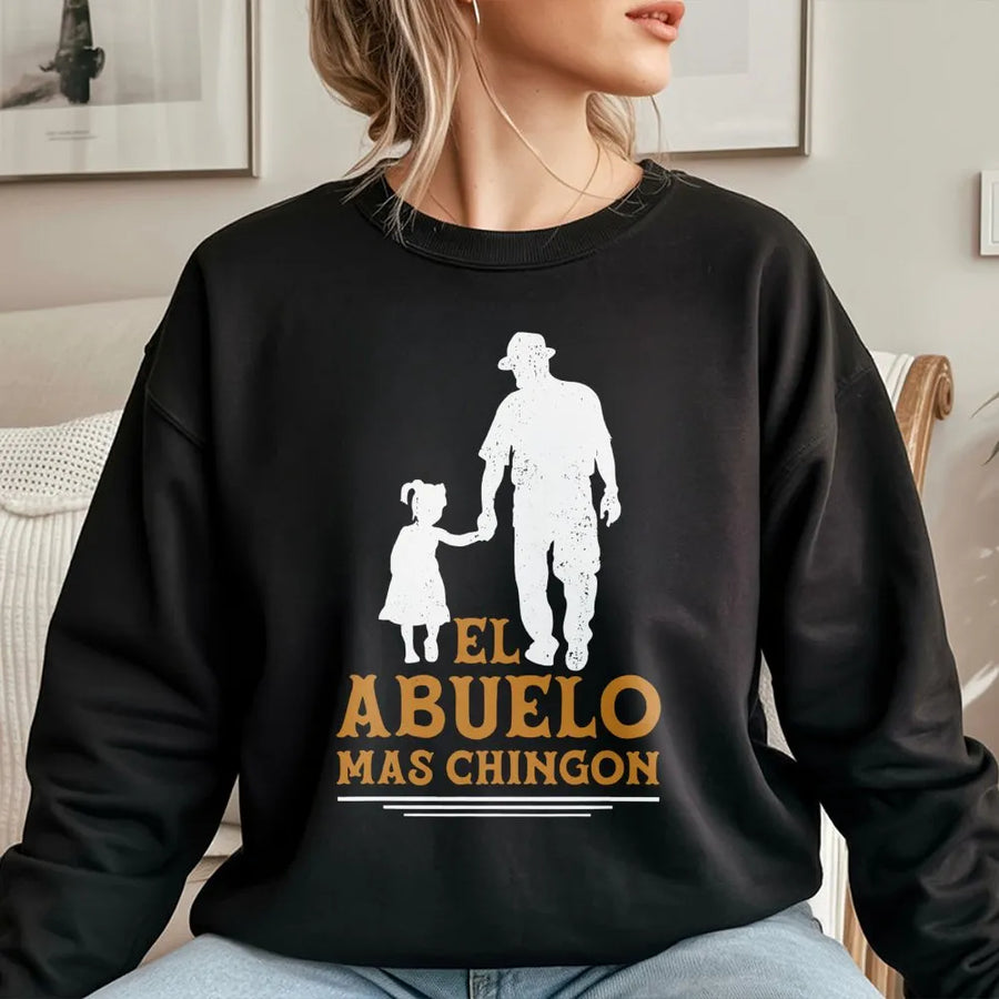 El Abuelo Mas Chingon Sweatshirt | Grandpa Silhouette Graphic Design | Soft Cotton Blend Crewneck | Funny Spanish Father's Day 2026 Gift for Grandpa