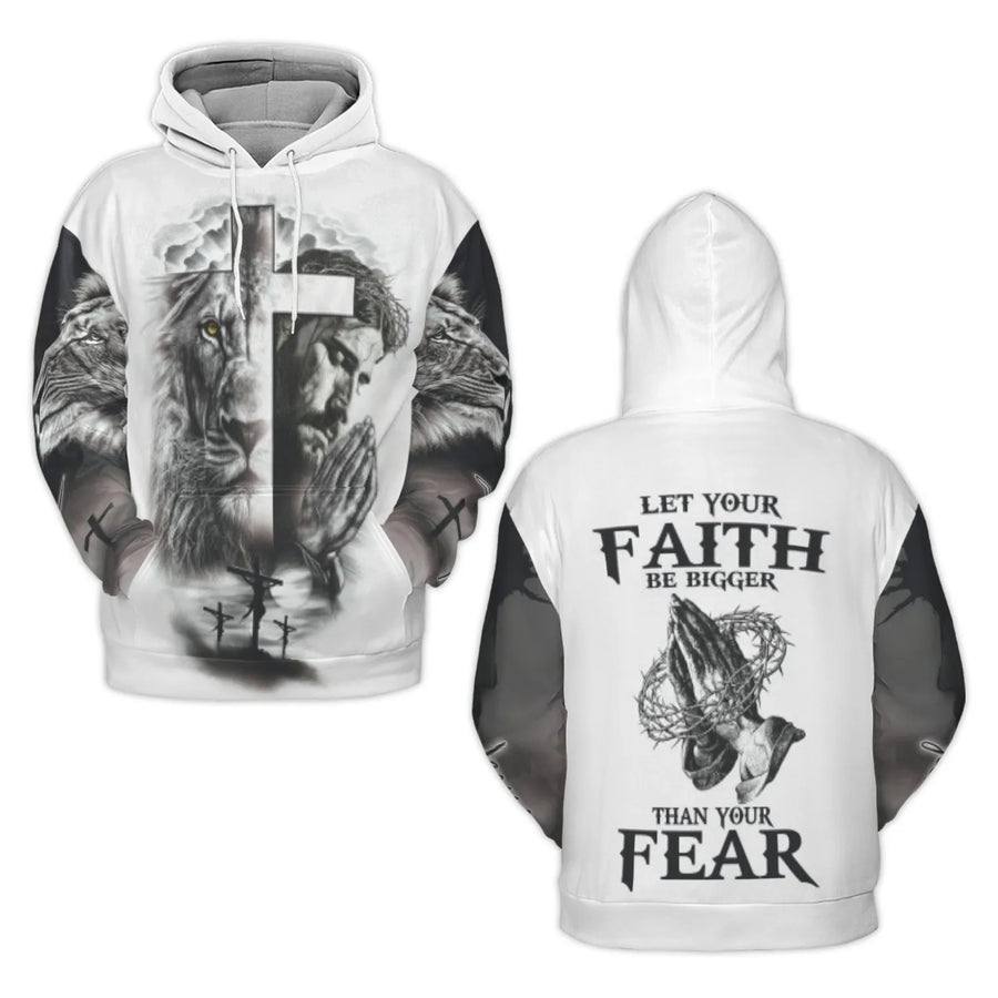 Jesus Lion Cross 3D Hoodie | Let Your Faith Be Bigger Than Your Fear | Premium Brushed Fleece Graphic Pullover | Religious Christian Gift for Men & Women