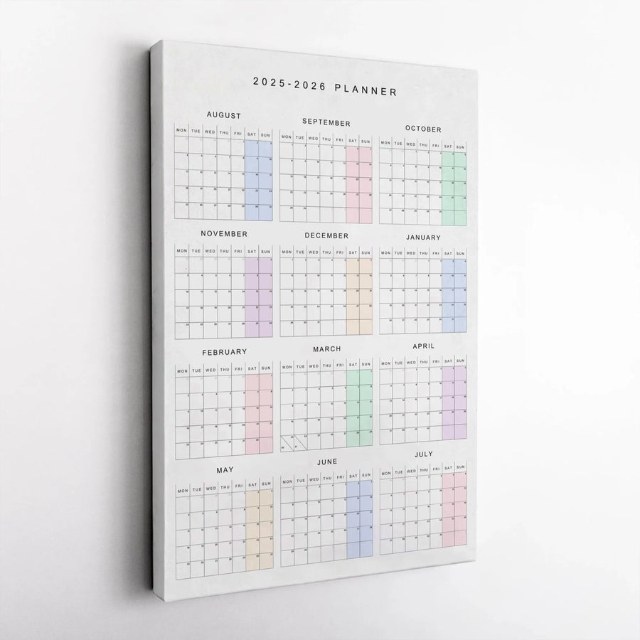 2025-2026 Yearly Wall Planner | Minimalist Color Coded Calendar | Premium Gallery Canvas | Aesthetic Home Office Organization Gift