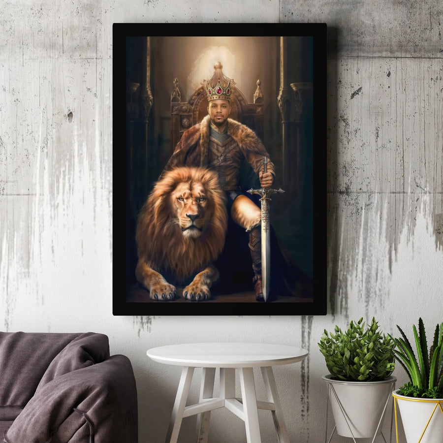 Black King Canvas Art | Regal Lion Warrior Wall Decor | Premium 1.25-Inch Gallery Wrap | Empowering African American Masculine Decor