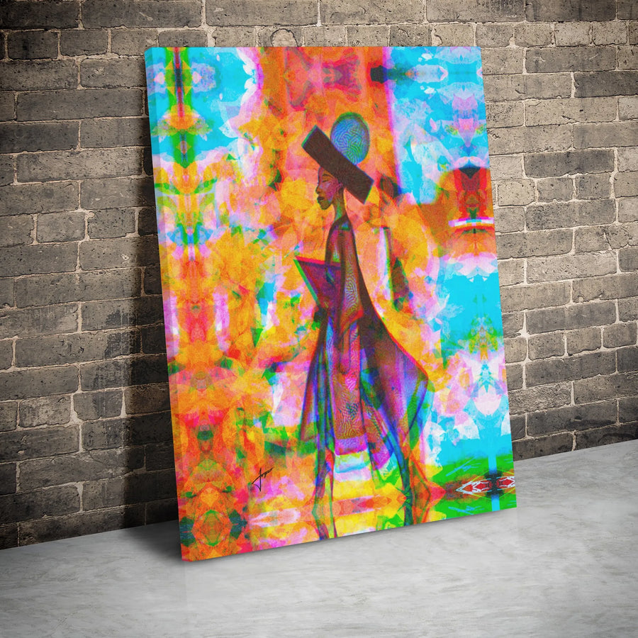 African Woman Canvas Art | Vibrant Psychedelic Portrait Wall Decor | Premium Gallery Wrap Stretched Print | Cultural Home Office Wall Art Gift