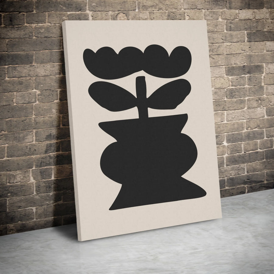 Minimalist Floral Canvas Art | Abstract Black Flower In Vase Silhouette | Premium Gallery Wrap Wall Decor | Modern Neutral Home Office Aesthetic