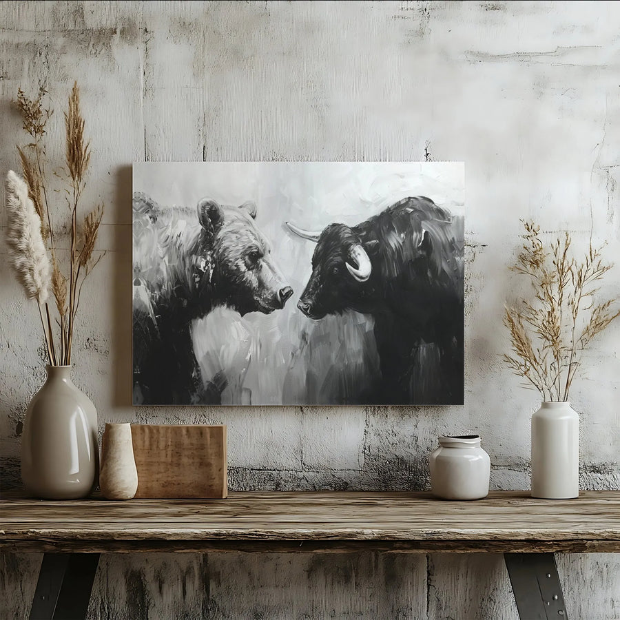 Bull And Bear Canvas Wall Art | Stock Market Investment Office Decor | Gallery Wrapped Premium Print | Financial Advisor Gift