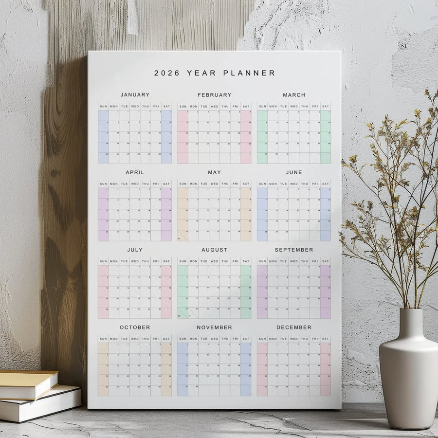 2026 Year Planner Wall Calendar | Minimalist 12 Month View Chart | Premium Gallery Wrap Canvas | Home Office Productivity Planner Gift