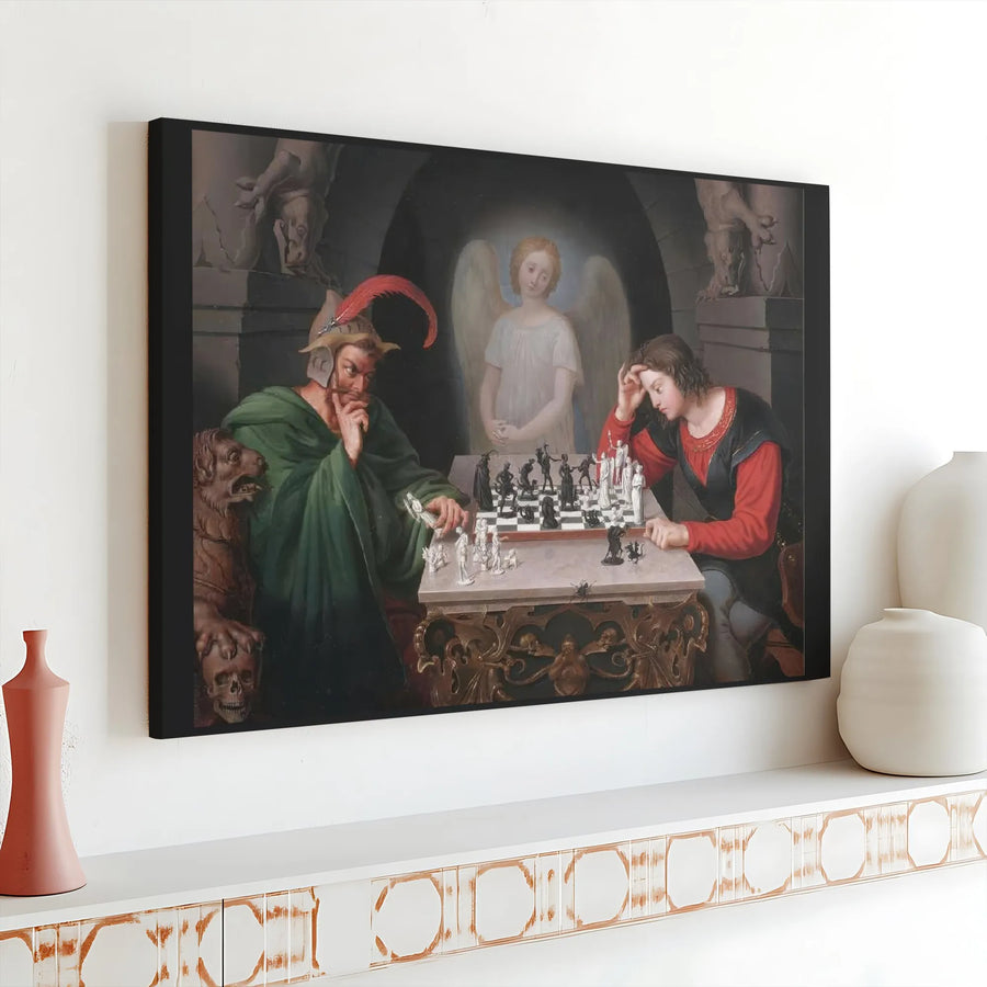 Moritz Retzsch The Chess Players Canvas | Classic Fine Art Wall Decor | 1.25 Inch Gallery Wrap | Gift for Chess Lovers and Collectors