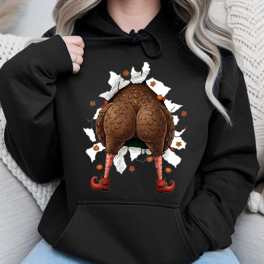 Turkey Butt Thanksgiving Hoodie | Funny Falling Turkey Graphic | Premium Cotton Blend | Humorous Holiday Gift for Men and Women