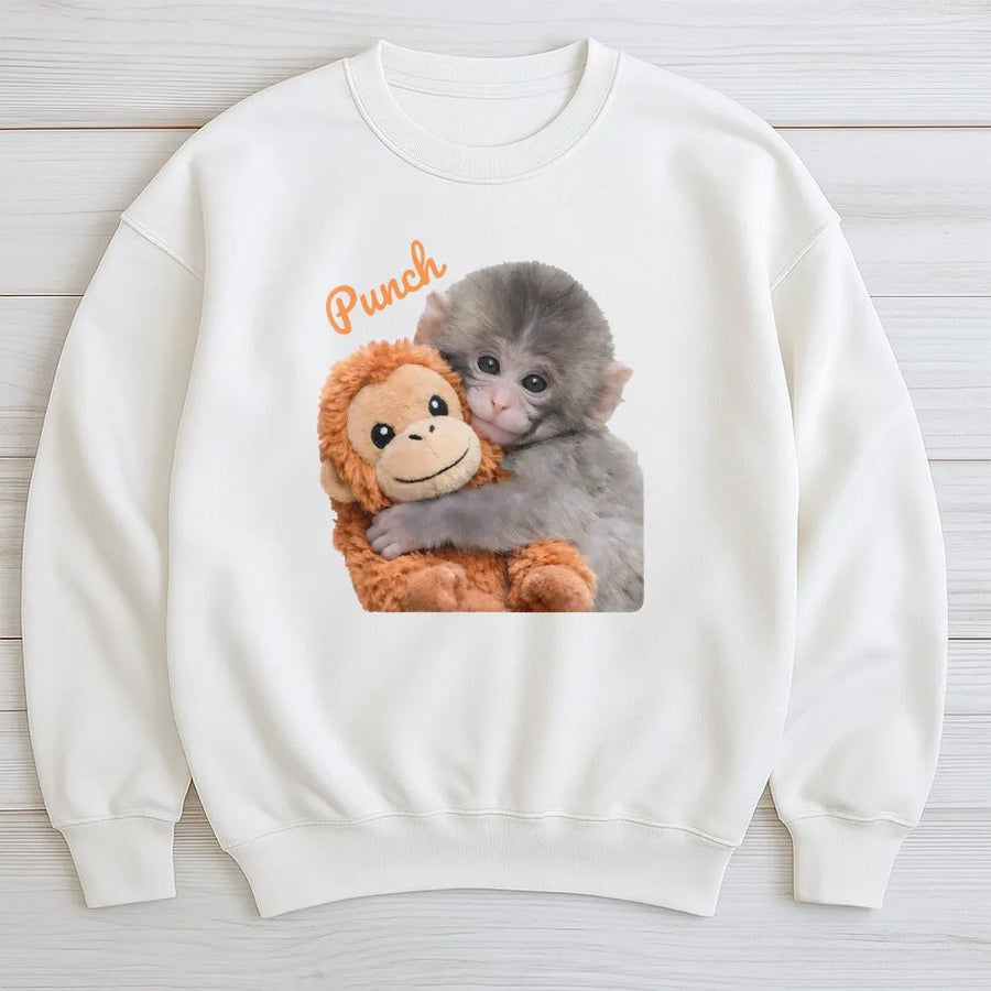 Cute Baby Monkey Sweatshirt | Realistic Animal Hugging Plush Toy Design | Premium Cotton Blend | Funny Graphic Pullover Gift for Animal Lovers