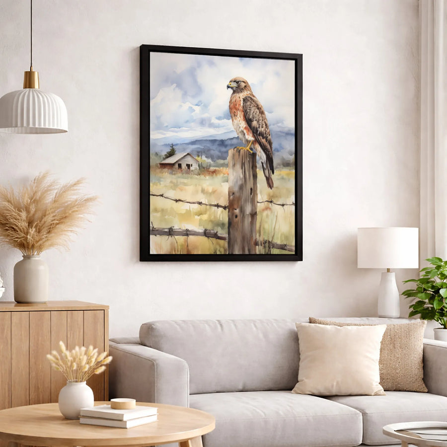 Hawk Watercolor Canvas Print | Rustic Farmhouse Bird Wall Art | Premium Gallery Wrapped Decor | Wildlife Nature Lover Gift