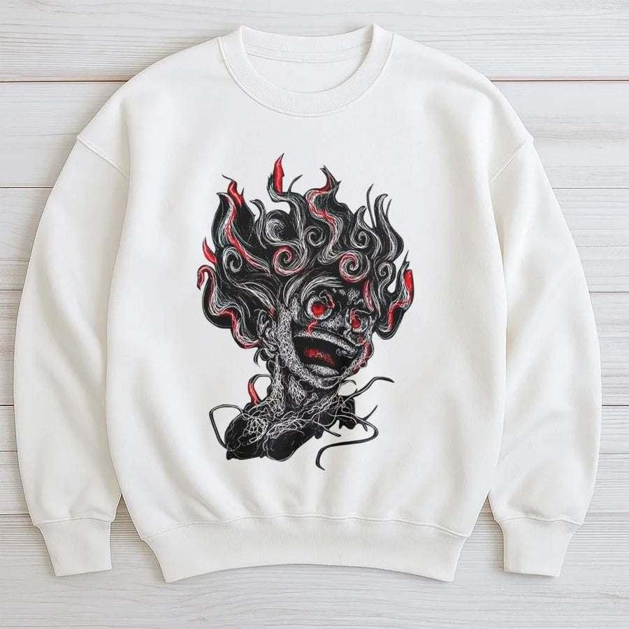 Anime Monster Graphic Sweatshirt | Dark Fantasy Hand-Drawn Sketch Art | Premium Cotton Blend | Unisex Streetwear Gift for Anime Fans