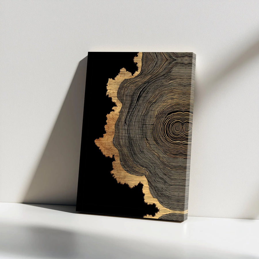 Modern Tree Ring Canvas Print | Gold and Black Abstract Wood Grain Art | Premium Gallery Wrapped Canvas | Modern Office & Living Room Decor