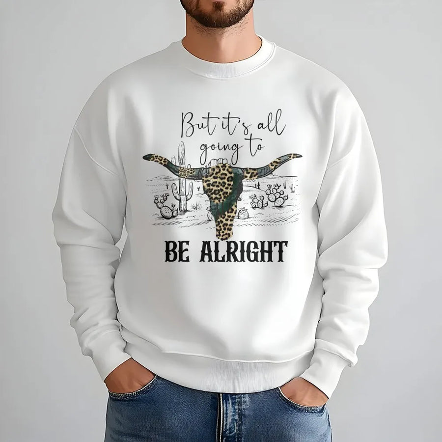 Western Longhorn Sweatshirt | Desert Cactus Leopard Print Design | Premium Cotton-Poly Blend | Boho Country Gift For Women